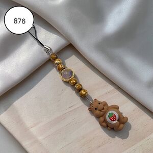 Brown Bear Strawberry Charm Phone Strap